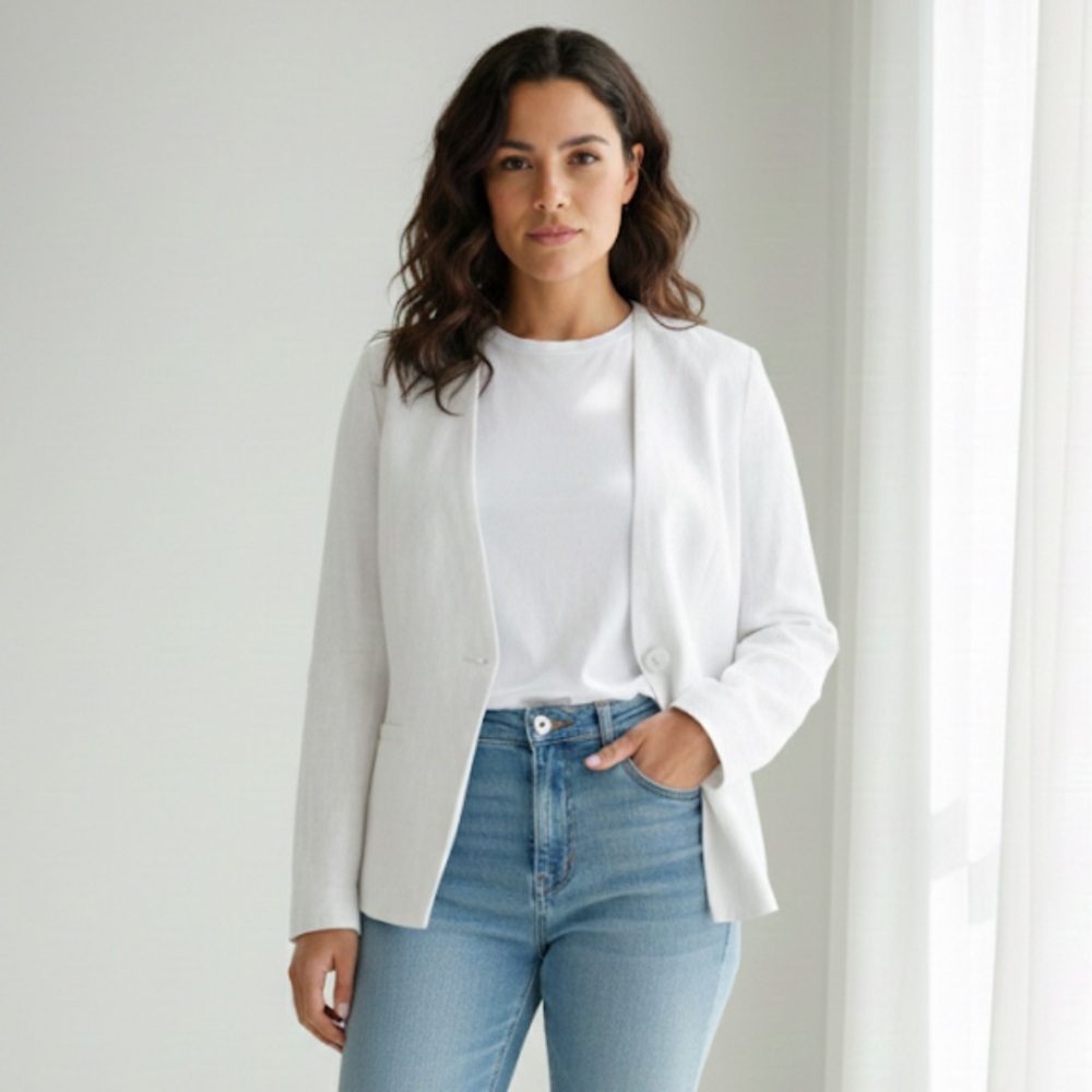 Joie White Linen Blend Collarless Blazer - Size M